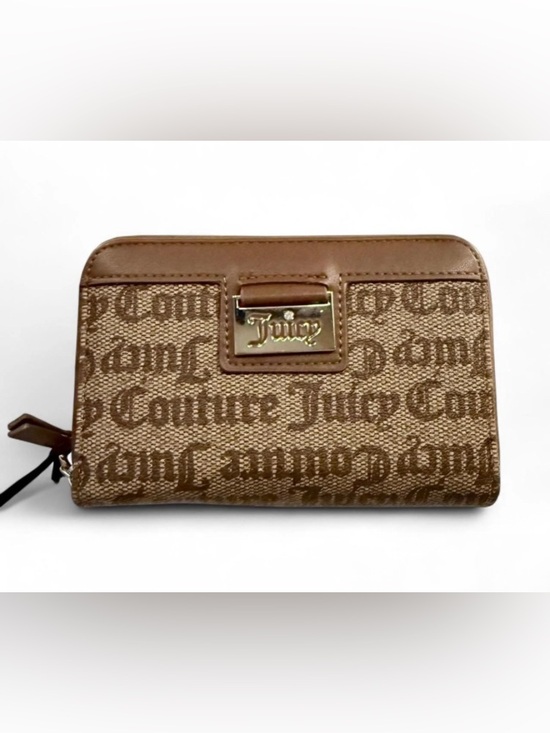 Juicy Couture Handbags - Juicy Couture Brown Monogram Zip Wallet with Gold Plaque
